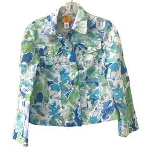 Ruby Rd Floral Jacket Blouse, Long or 3/4 Length Sleeve, Button Down, Size 4P